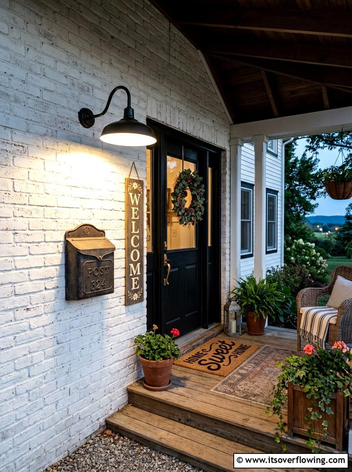 Farmhouse gooseneck light - 25 front porch decor ideas with layered lighting