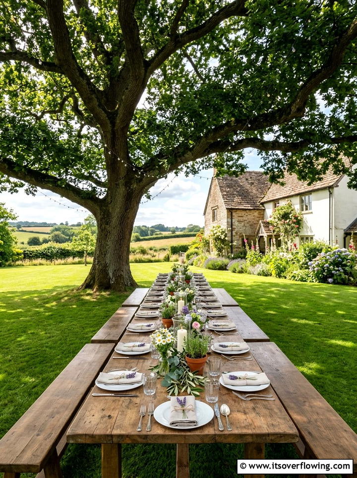 Farmhouse long table - 25 creative garden ideas with outdoor dining spaces