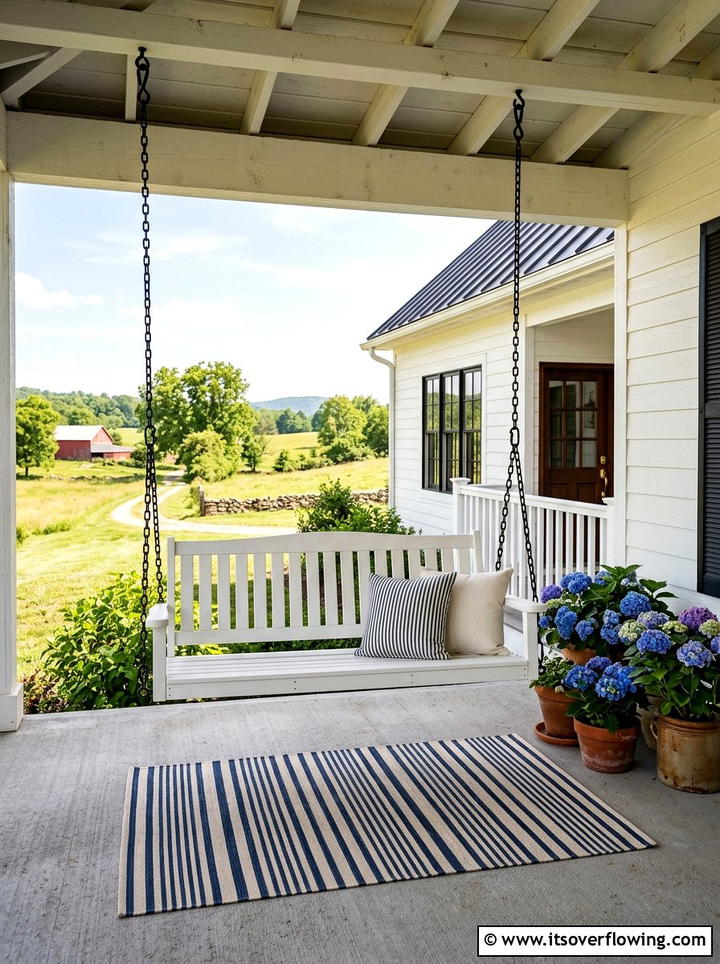 Farmhouse porch swing - 25 front porch ideas with concrete floor