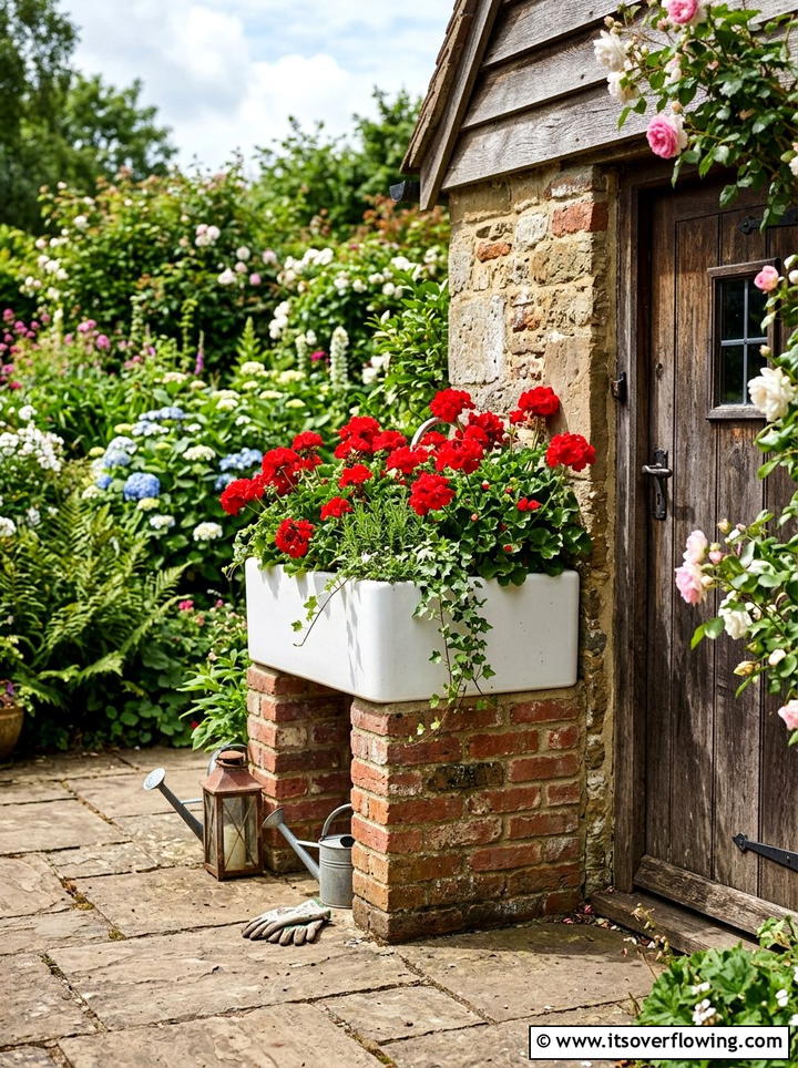Farmhouse sink planter - 25 upcycled garden ideas on a budget
