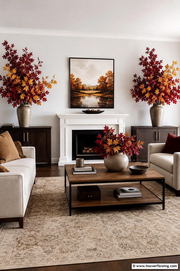 Faux Fall Foliage Arrangements - 50 Living Room Fall Decor Ideas for Cozy Autumn Updates