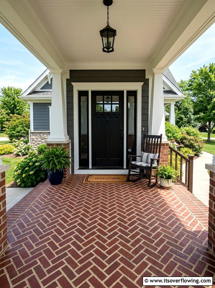 Faux Herringbone Brick - 25 front porch ideas with stenciled floor