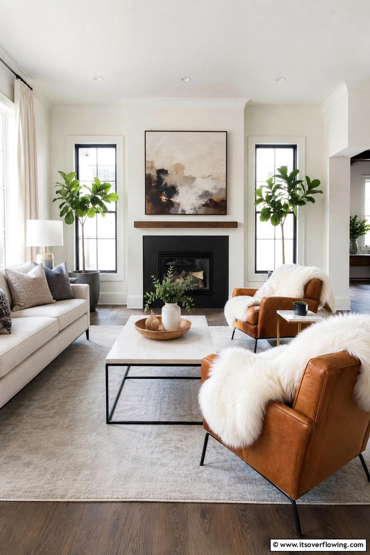 Faux Sheepskin Throws - 50 Living Room Fall Decor Ideas for Cozy Autumn Updates