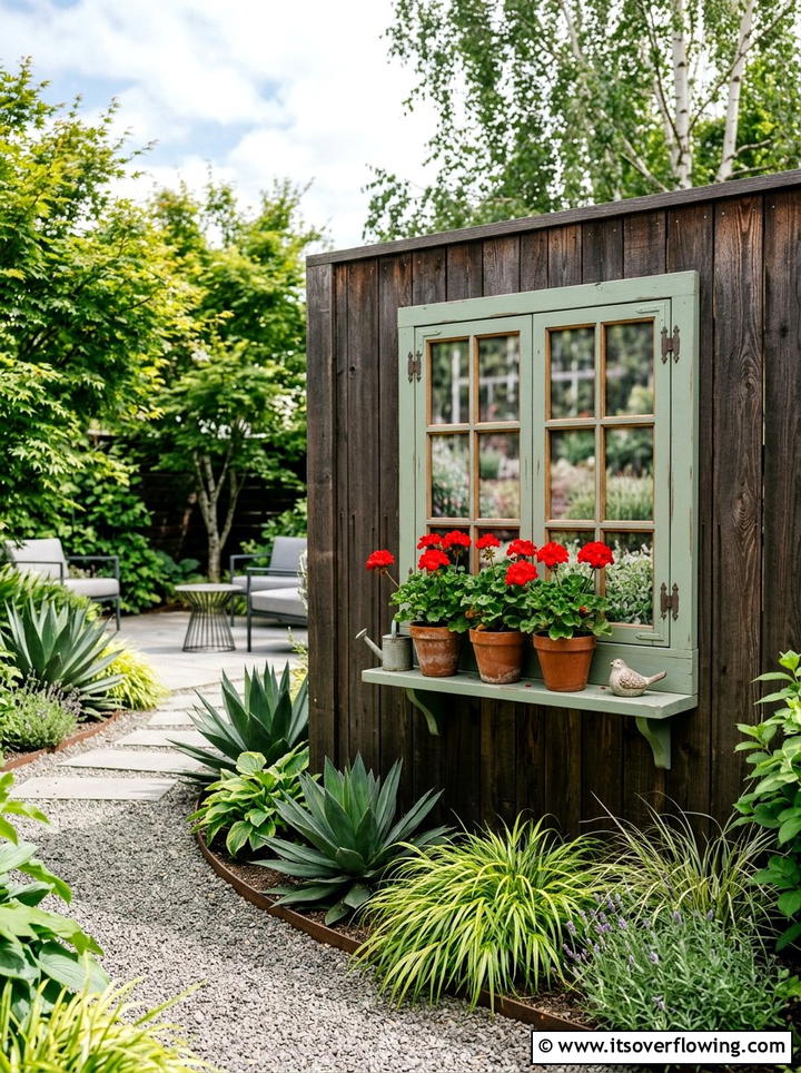 Faux Window On Fence - 25 garden decor ideas with old windows