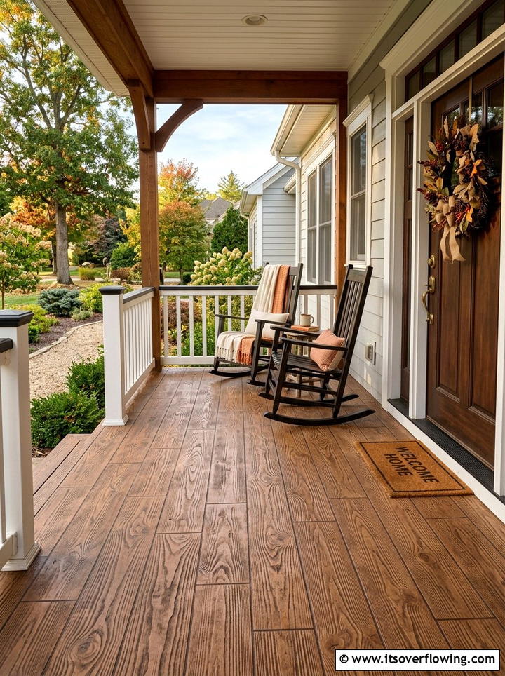 Faux Wood Plank Stencil - 25 front porch ideas with stenciled floor