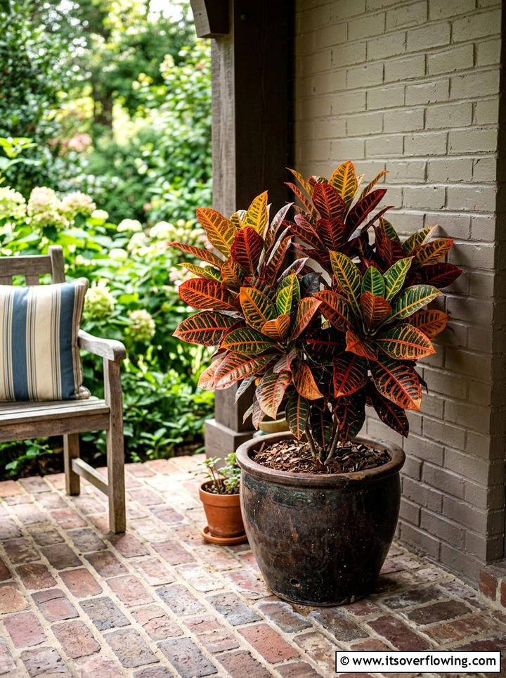 Faux croton colorful foliage - 25 front porch ideas with faux plants