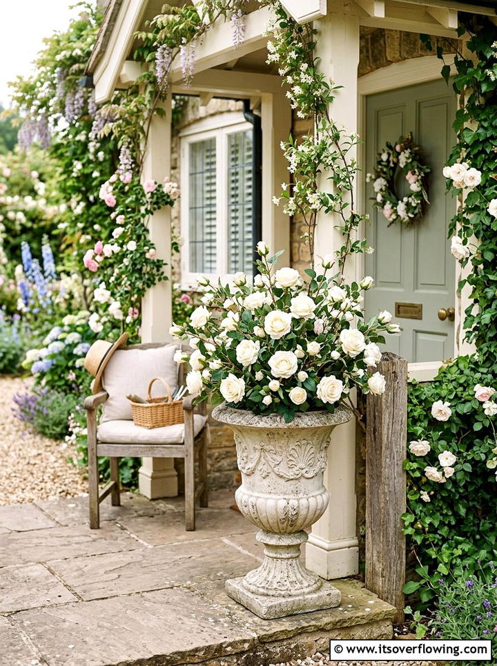 Faux rose bush planters - 25 front porch ideas with faux plants