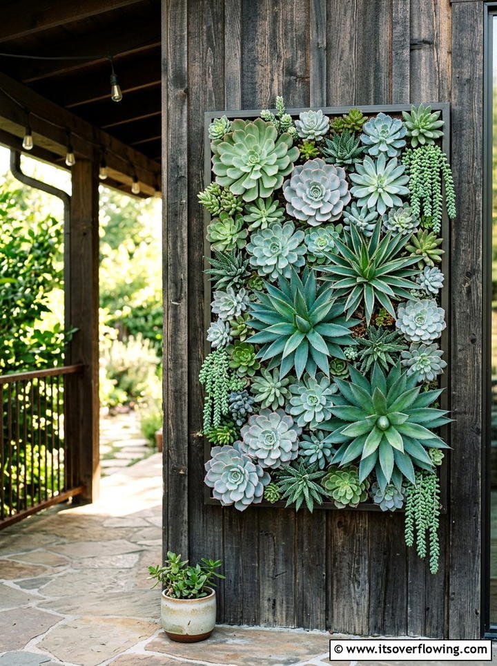 Faux succulent vertical garden - 25 front porch ideas with faux plants