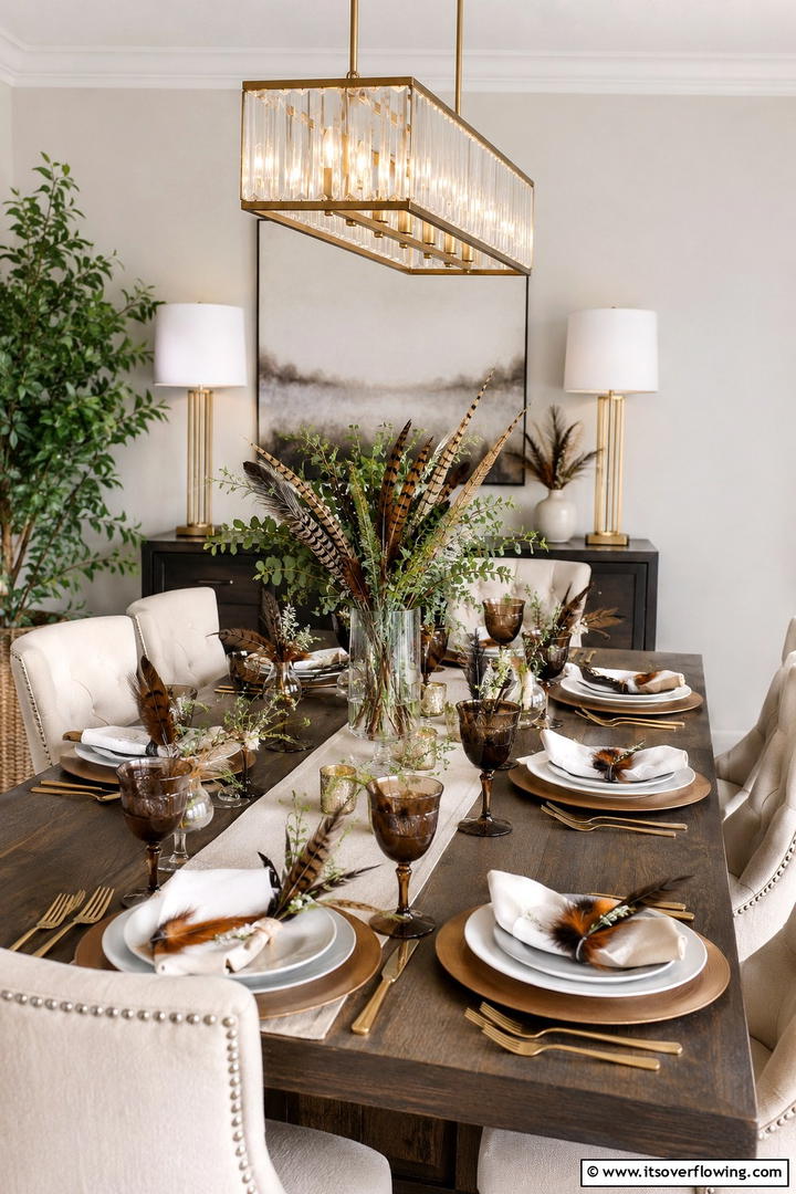 Feather Table Accents - 50 Fall Table Decor Ideas Roundup- Seasonal Styling