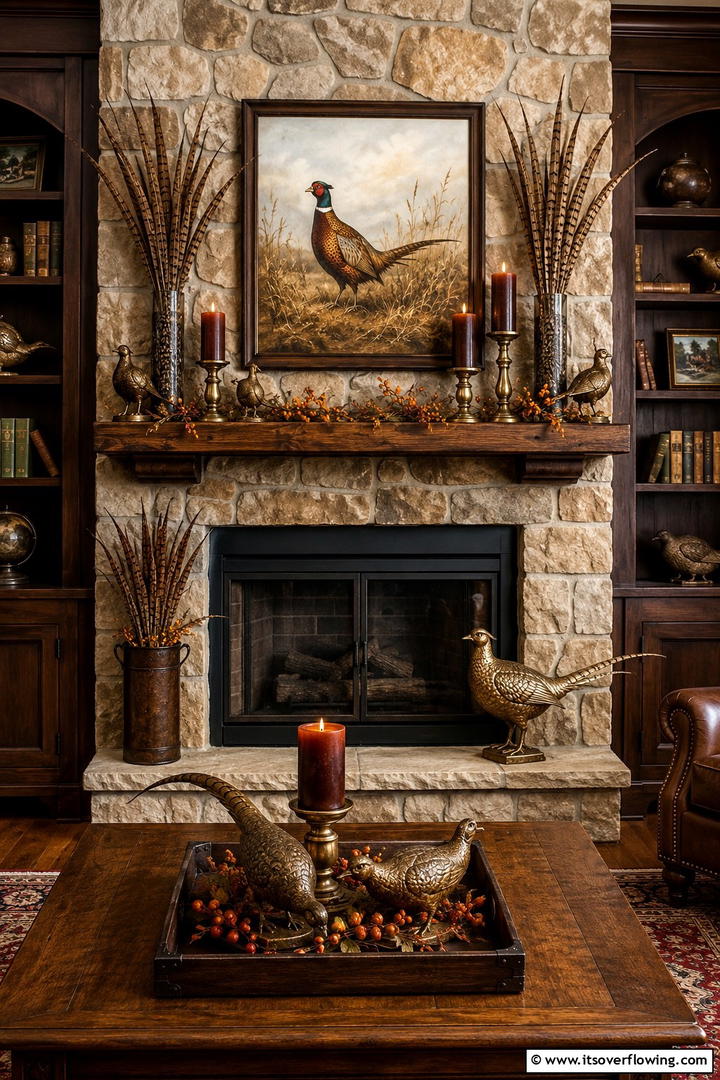 Feather and Pheasant Mantel Theme - 50 Fall Mantel Decor Ideas for Cozy Spaces This Season