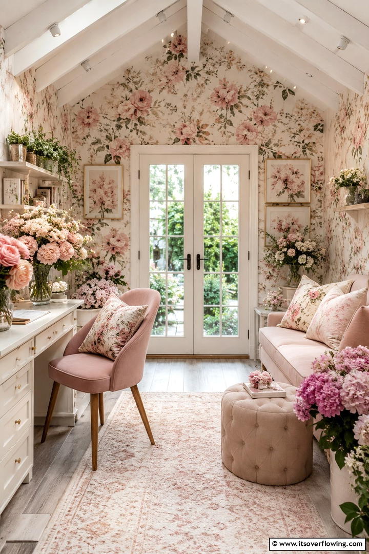 Feminine Floral Escape - 30 She Shed Interior Ideas for Personalized Retreats