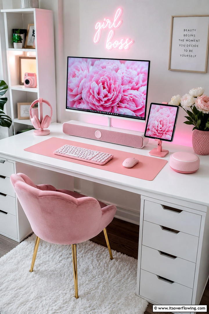Feminine Pink Tech Accessories - 30 Pink Gaming Setup Ideas for a Vibrant Play Space