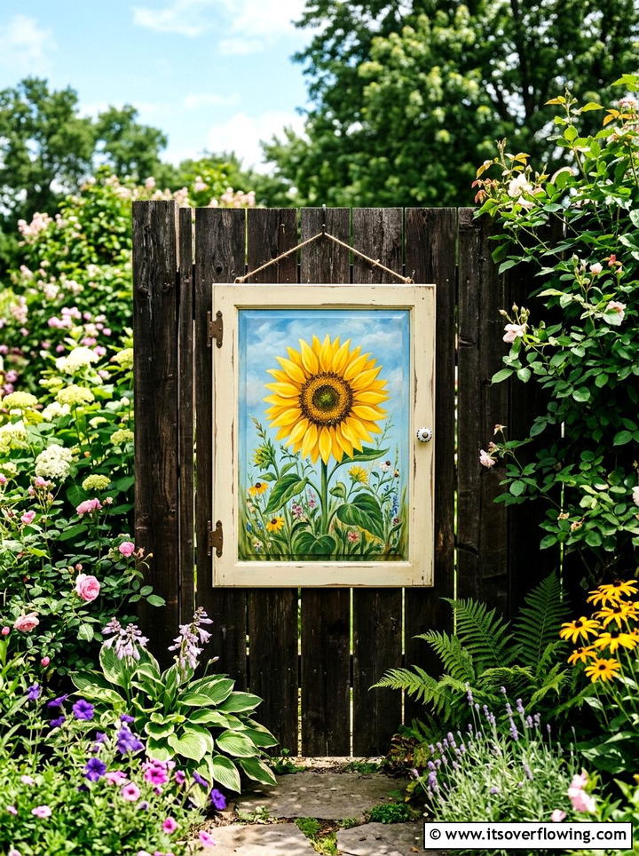 Fence Art Panel - 25 upcycled garden ideas with cabinet doors