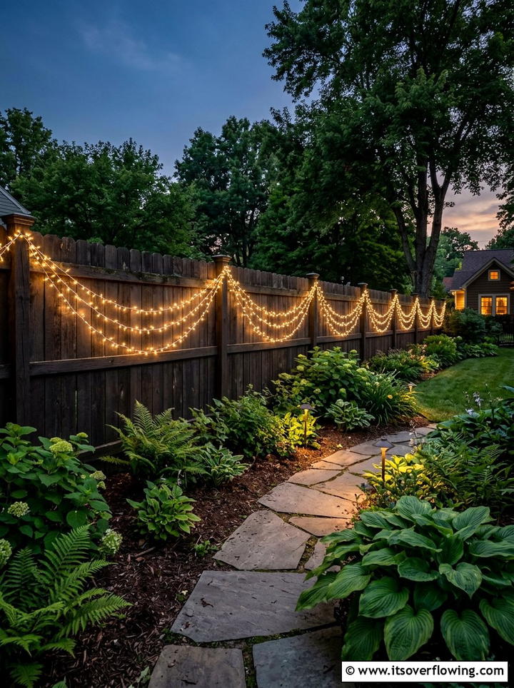 Fence Fairy Lights - 25 garden decor ideas with holiday lights