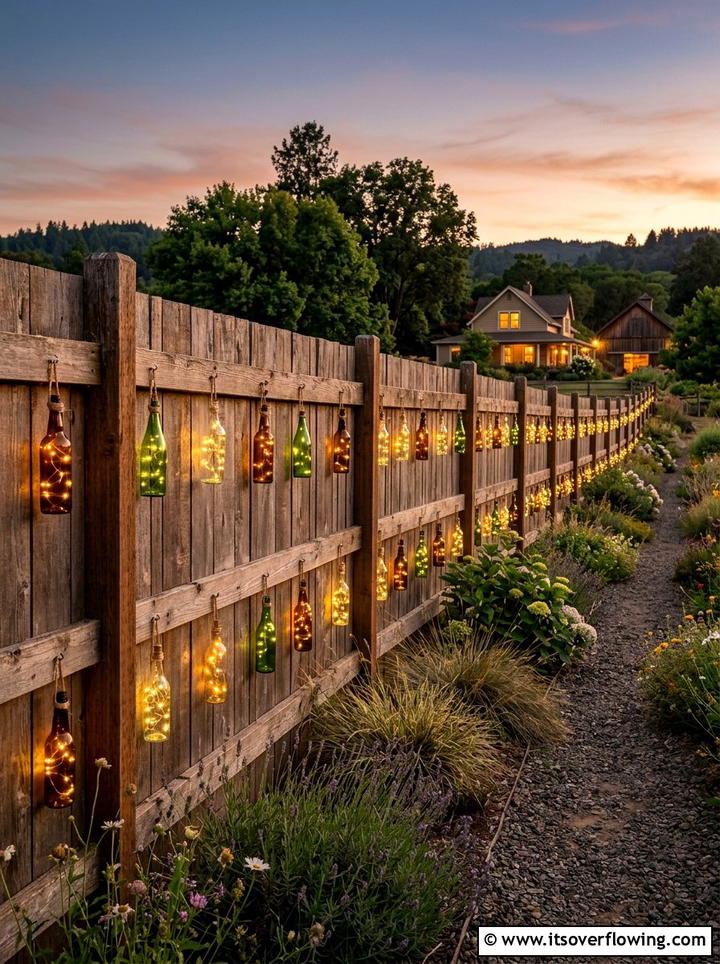 Fence decor bottle lights - 25 garden decor ideas with bottle lights