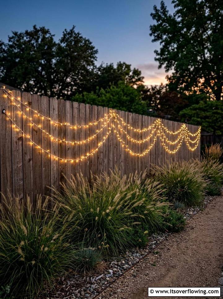 Fence fairy light display - 25 garden decor ideas with fairy lights