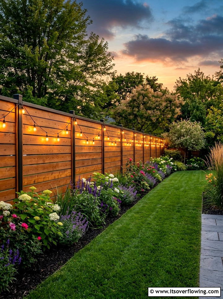 Fence string lights - 25 backyard decorating ideas with hanging lights