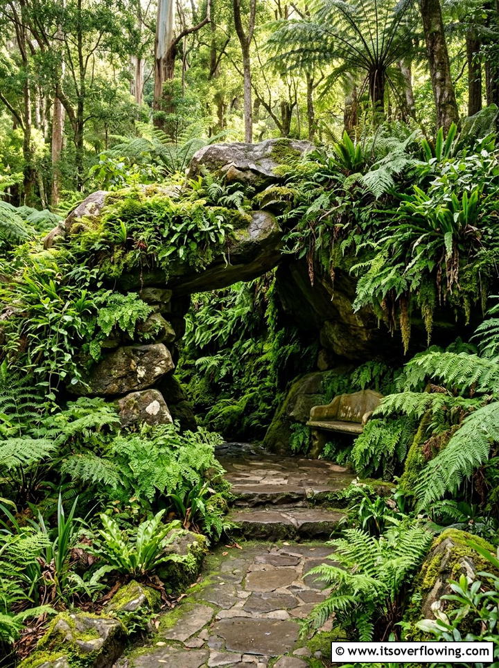 Fern Covered Grotto - 25 garden decor ideas for tropical gardens