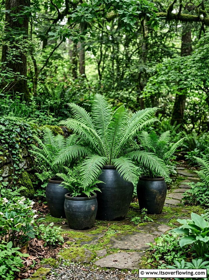 Fern pot display - 25 garden design ideas with pot displays