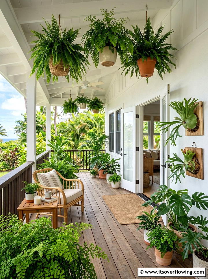 Fern tropical porch vibe - 25 front porch ideas with door garland