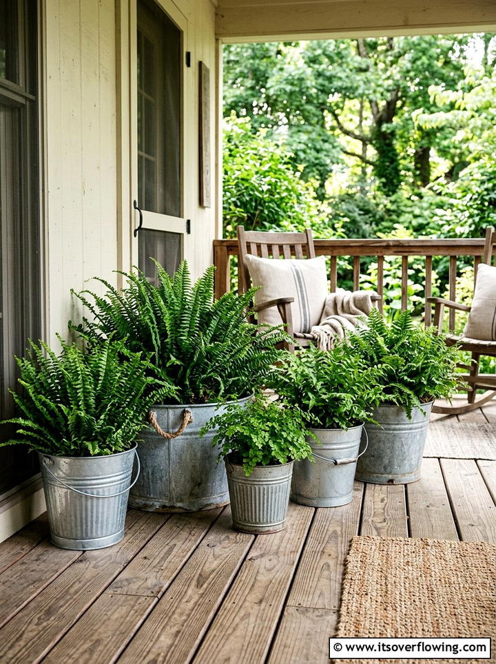 Ferns In Galvanized Buckets - 25 front porch ideas with ferns