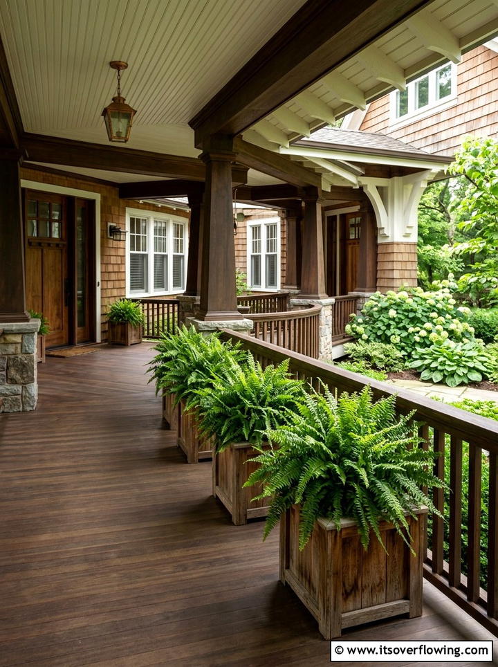 Ferns In Wooden Planters - 25 front porch ideas with ferns