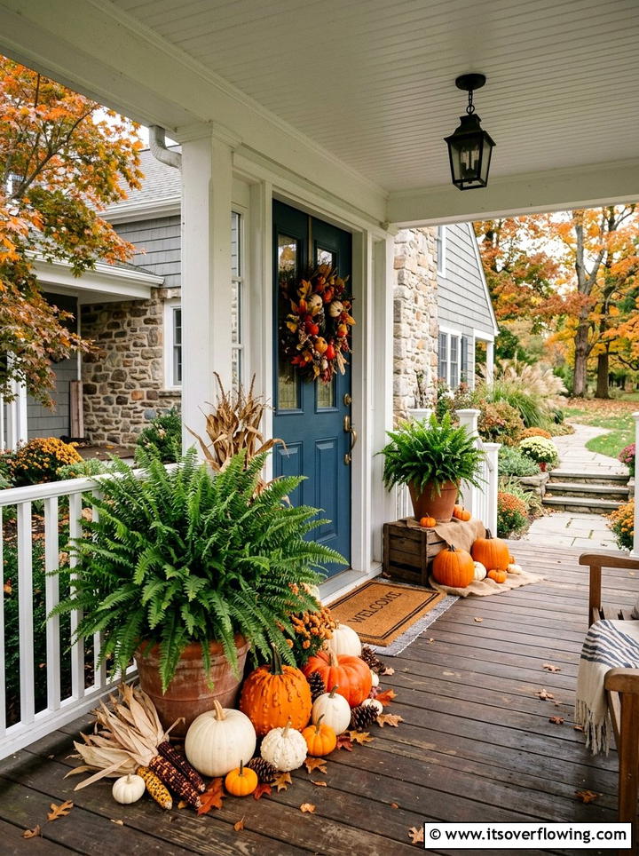 Ferns With Seasonal Decor - 25 front porch ideas with ferns