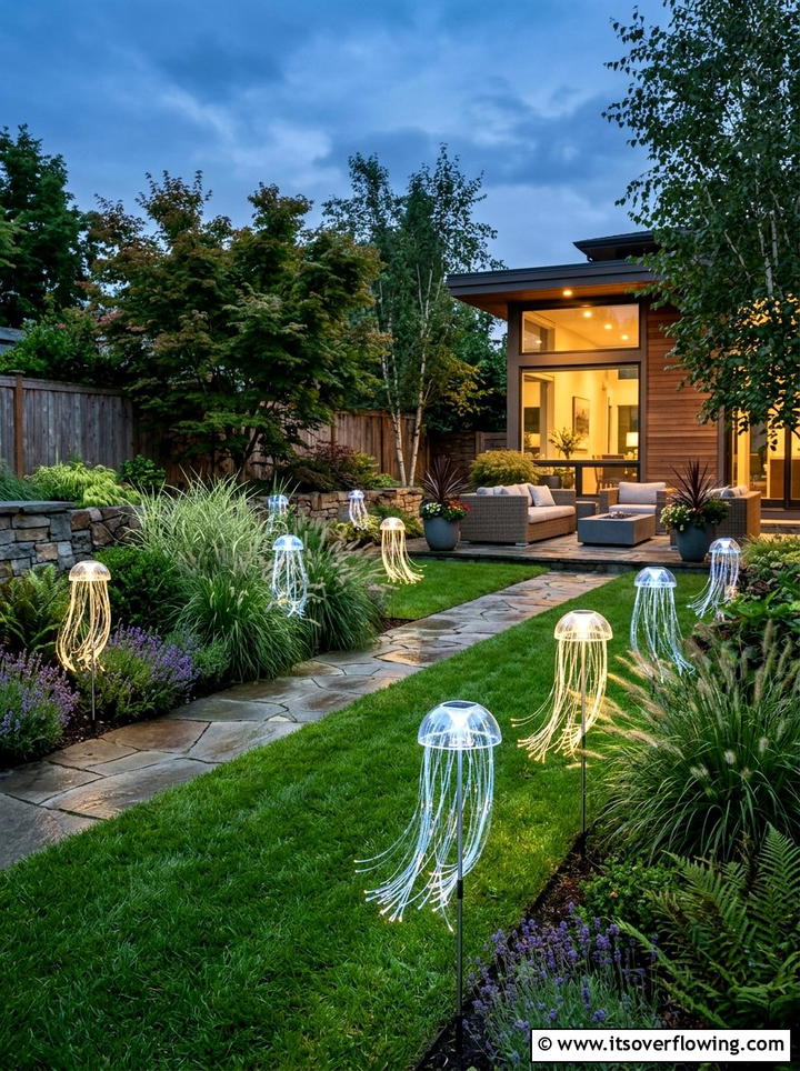 Fiber Optic Solar Jellyfish Light - 25 garden decor ideas with solar stakes