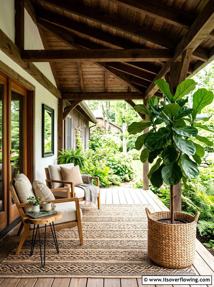 Fiddle Leaf Fig Porch - 25 backyard decorating ideas with potted trees
