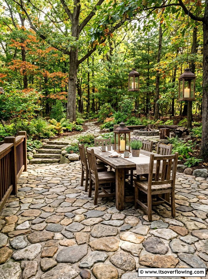 Fieldstone Texture Deck - 25 backyard ideas with stamped concrete