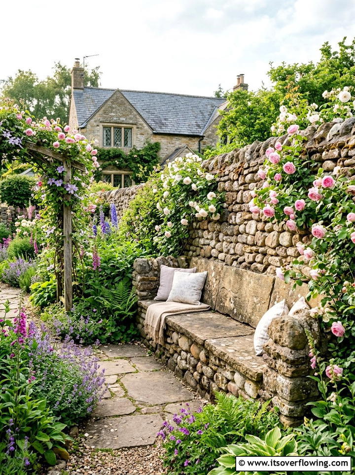 Fieldstone wall seating - 25 backyard ideas with stone seating