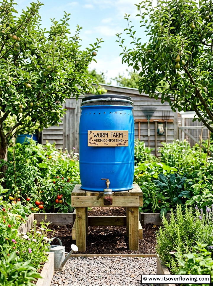 Fifty Five Gallon Drum Worm Farm - 25 recycled garden ideas with worm bins