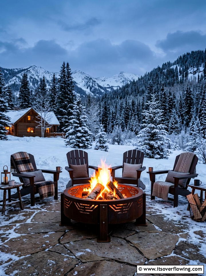 Fire Pit - 25 garden decor ideas with winter decor