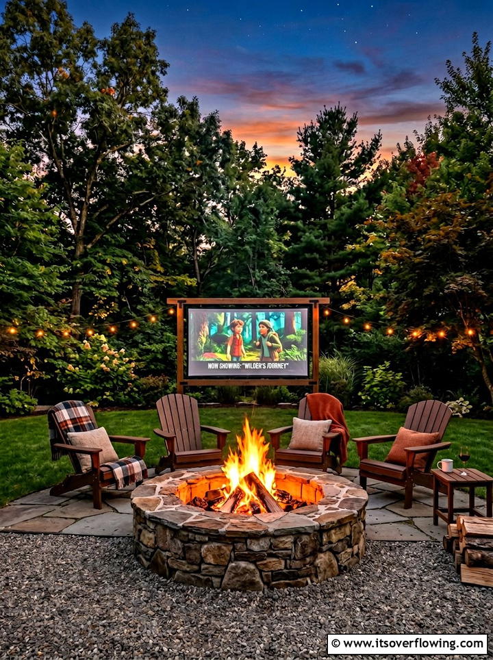 Fire Pit And Movie Night - 25 backyard ideas with projector screen