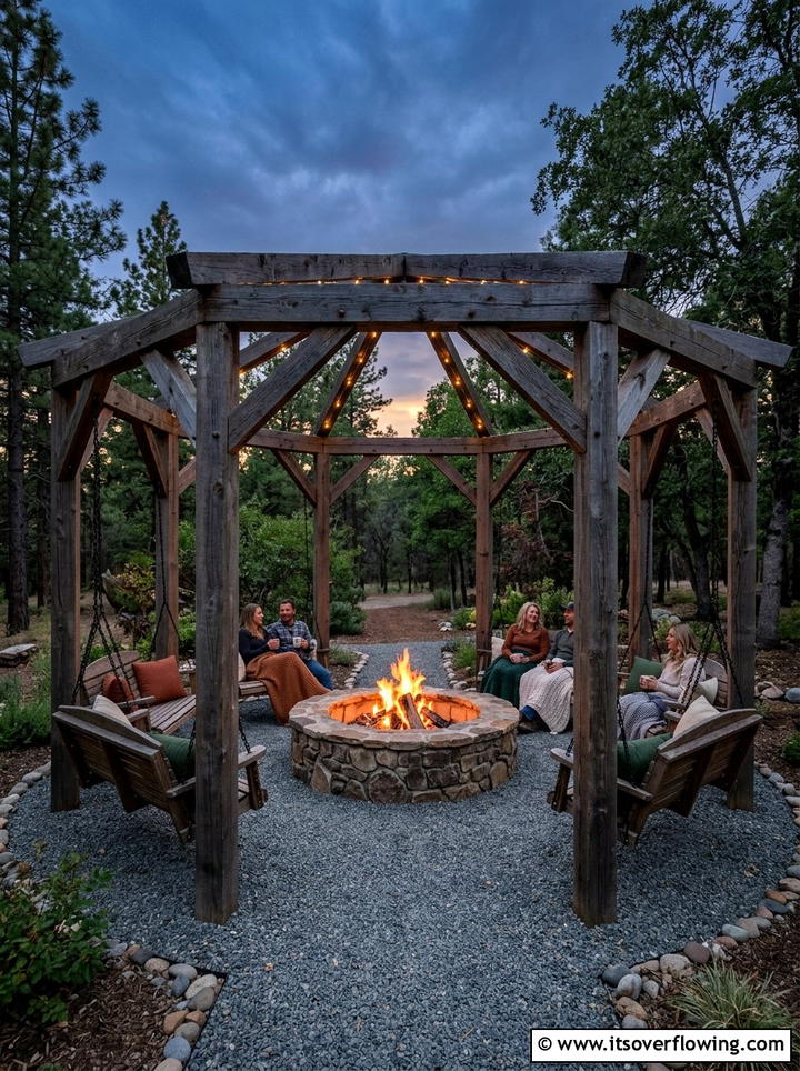 Fire Pit Circular Swing Set - 25 backyard ideas with swings