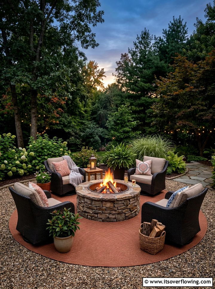 Fire Pit Conversation Set - 25 backyard decorating ideas with outdoor rugs