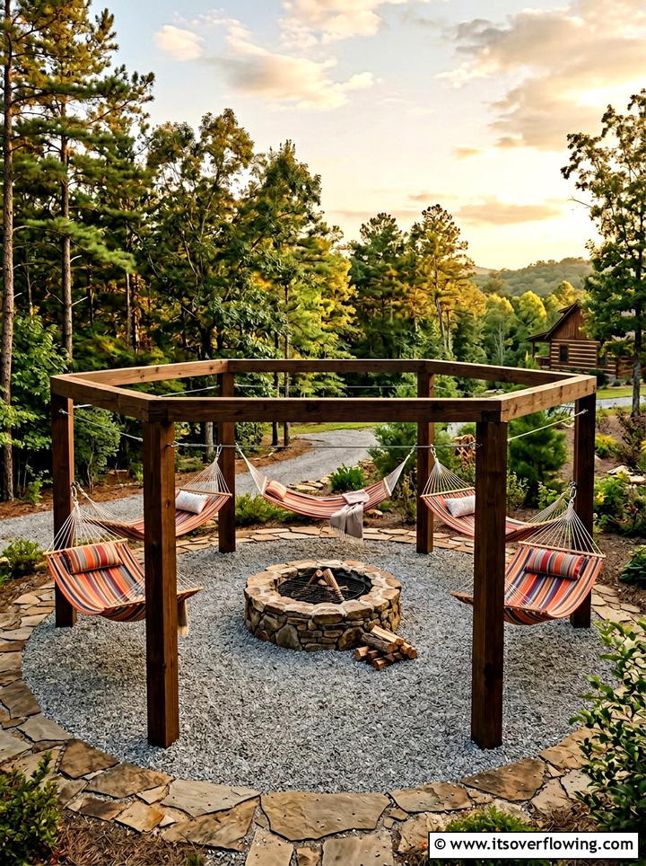 Fire Pit Hammock - 25 backyard ideas with hammock