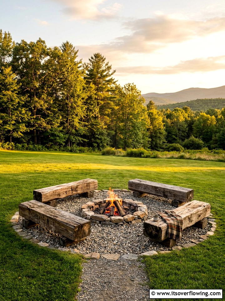 Fire Pit Log Surround - 25 backyard ideas with log edging