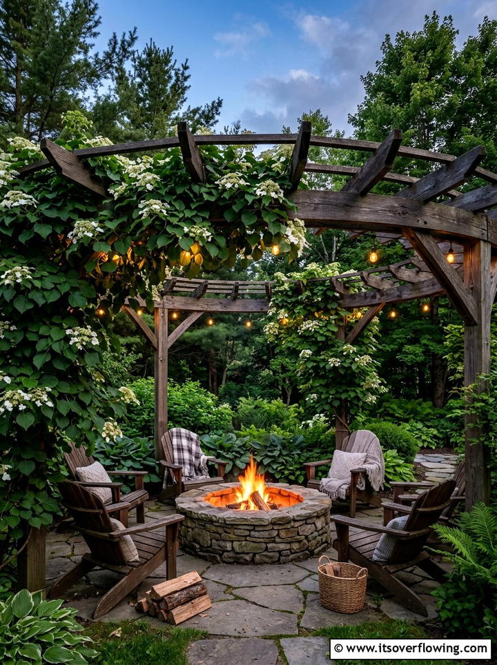 Fire Pit Pergola With Climbing Hydrangea - 25 garden design ideas with pergola and vines