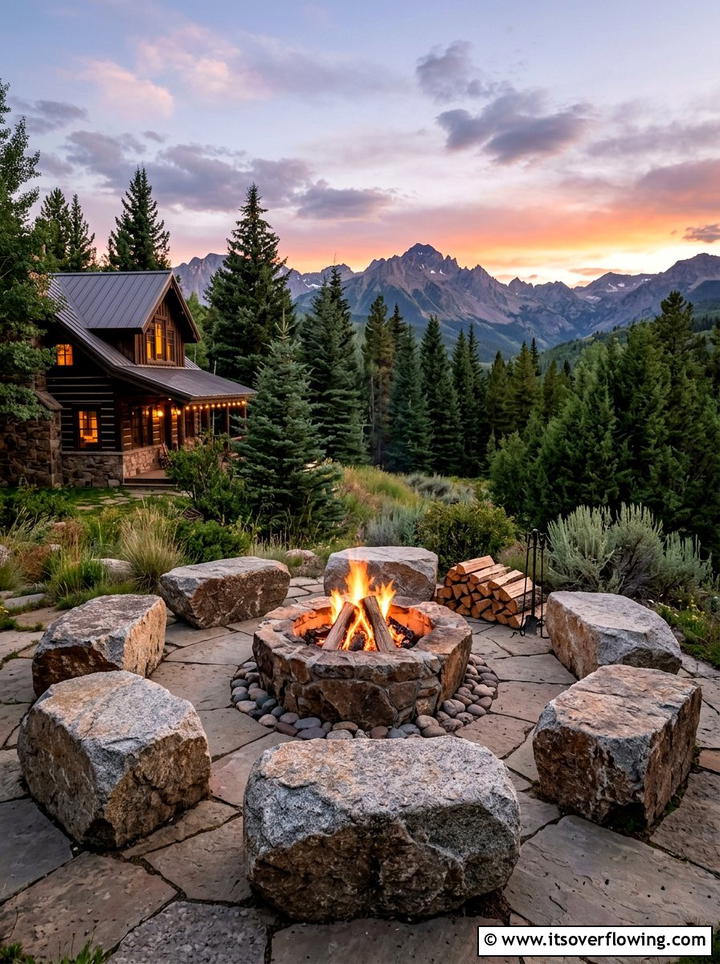 Fire Pit Seating - 25 backyard ideas with boulder accents