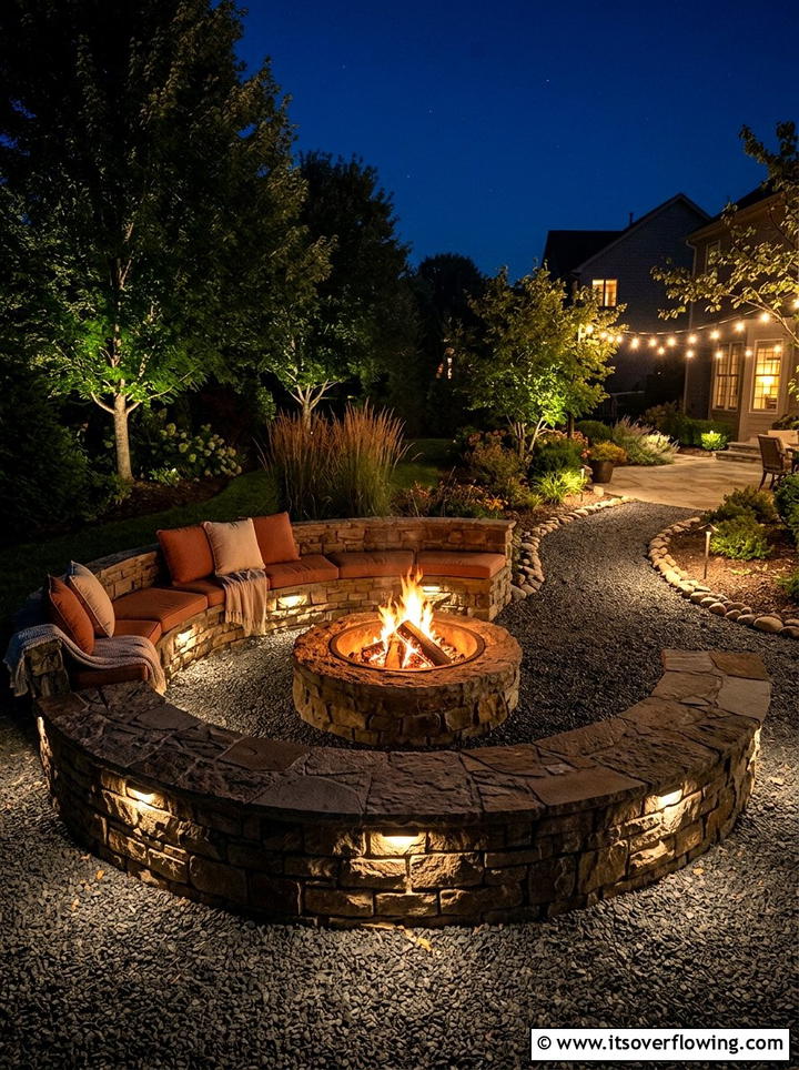 Fire Pit Seating Light - 25 backyard ideas with path lighting