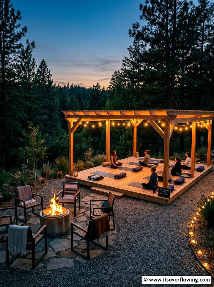 Fire Pit Yoga Area - 25 backyard ideas with yoga deck
