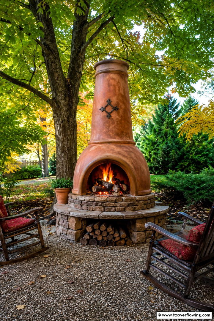 Fire Pit with Built In Chiminea Feature - 30 Rustic Fire Pit Ideas for Cozy Outdoor Gatherings