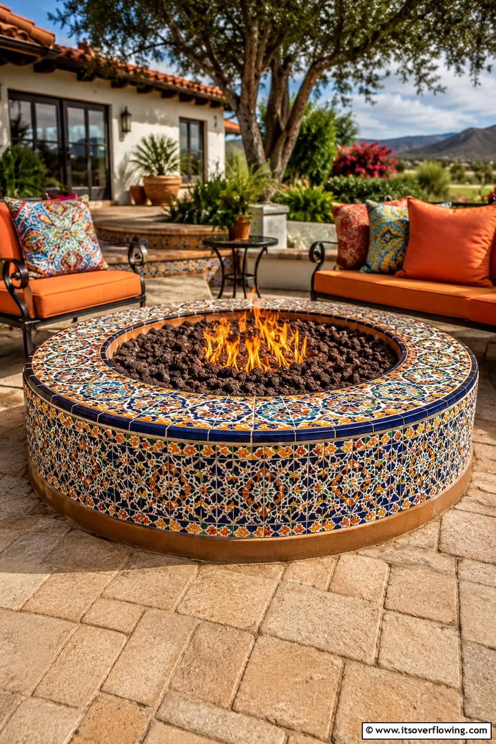 Fire Pit with Mosaic Tile Accents - 30 Rustic Fire Pit Ideas for Cozy Outdoor Gatherings