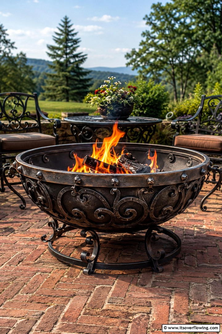 Fire Pit with Rustic Iron Details - 30 Rustic Fire Pit Ideas for Cozy Outdoor Gatherings