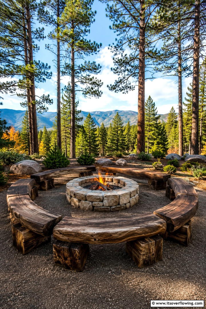 Fire Pit with Rustic Seating Arrangement - 30 Rustic Fire Pit Ideas for Cozy Outdoor Gatherings
