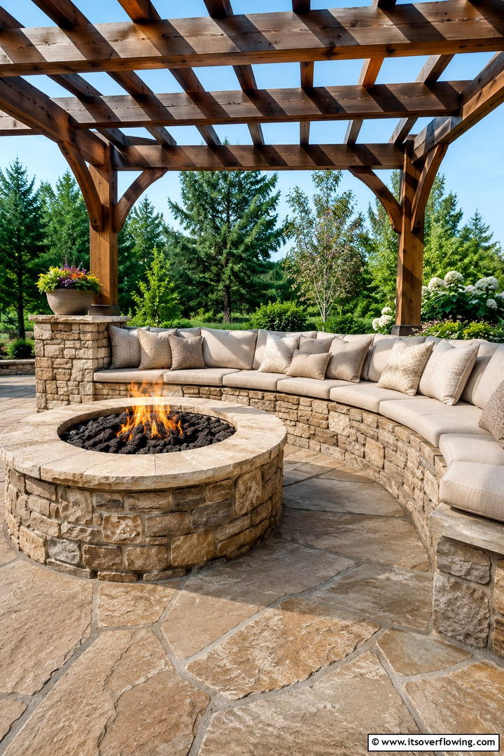 Fire Pit with Stone Bench Integration - 30 Rustic Fire Pit Ideas for Cozy Outdoor Gatherings