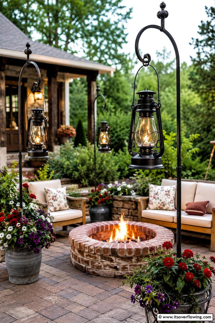 Fire Pit with Vintage Lantern Accents - 30 Rustic Fire Pit Ideas for Cozy Outdoor Gatherings