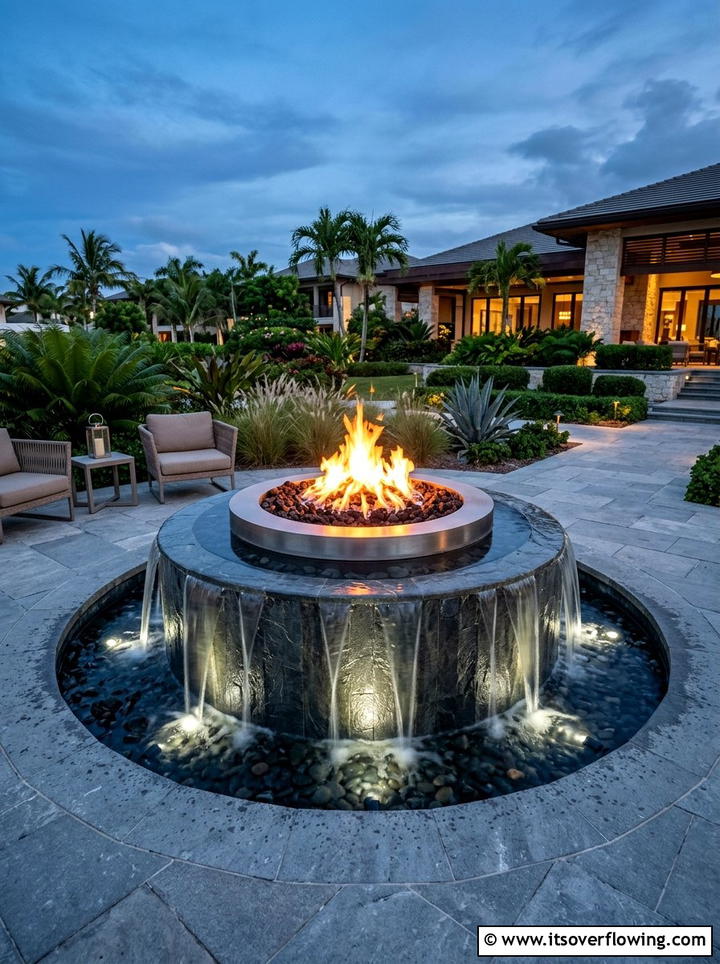 Fire and water feature - 25 backyard ideas with water feature