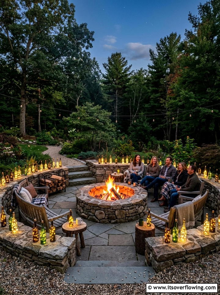 Fire pit area lighting - 25 garden decor ideas with bottle lights